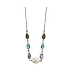 Pearl And Gemstone Necklace In Sterling Silver