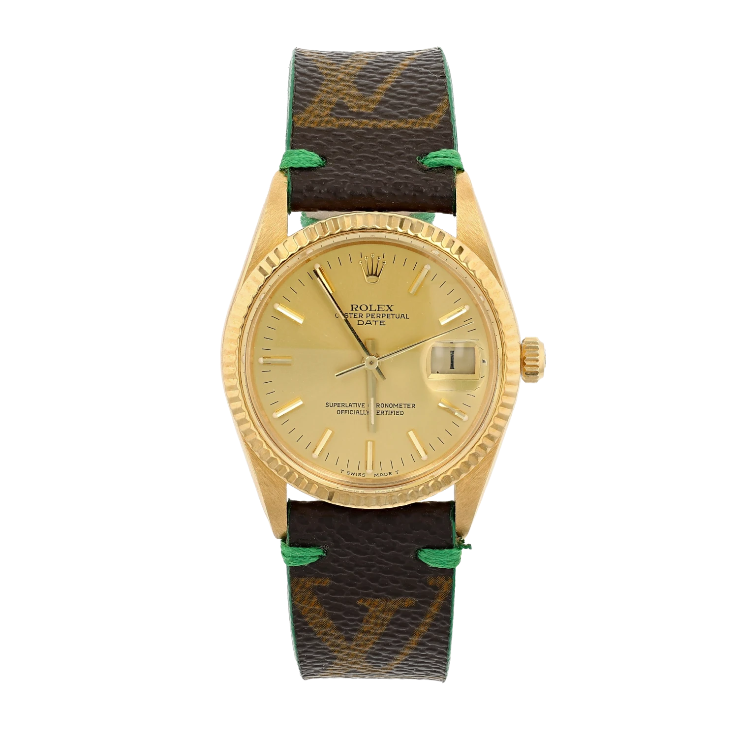 Vintage Rolex 15038 Oyster Perpetual Date 18K Yellow Gold "LV Band" 34mm (Pre-owned) 3 Vintage Rolex 15038 Oyster Perpetual Date 18K Yellow Gold "LV Band" 34mm (Pre-owned)