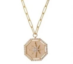 14K Yellow Gold Octagram Diamond Star Chain Link Pendant (.50CTW)