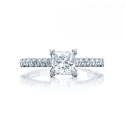 Tacori 18k White Gold Sculpted Crescent Princess Diamond Engagement Ring Setting (0.2 CTW)