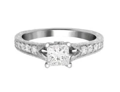 Complete Rings White Gold With 0.5 CTW Princess Diamond Diamond Center Stone Classic Engagement Ring