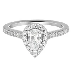 Complete Rings White Gold With 0.6 CTW Pear Diamond Diamond Center Stone Halo Engagement Ring
