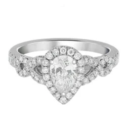 Complete Rings White Gold With 0.5 CTW Pear Diamond Diamond Center Stone Halo Engagement Ring