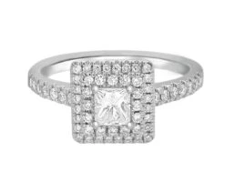 Complete Rings White Gold With 0.32 CTW Princess Diamond Diamond Center Stone Halo Engagement Ring