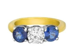 Complete Rings Yellow Gold With 0.61 CTW Round Diamond Diamond Center Stone 3-Stone Engagement Ring