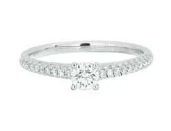 Complete Rings White Gold With 0.25 CTW Round Diamond Diamond Center Stone Classic Engagement Ring