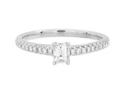 Complete Rings White Gold With 0.26 CTW Emerald Diamond Center Stone Classic Engagement Ring