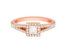 Complete Rings Rose Gold With 0.29 CTW Princess Diamond Diamond Center Stone Halo Engagement Ring