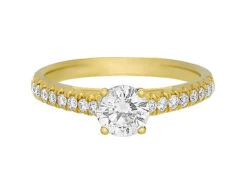 Complete Rings Yellow Gold With 0.55 CTW Round Diamond Diamond Center Stone Classic Engagement Ring