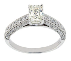 Complete Rings White Gold With .74 CTW Emerald Diamond Center Stone Classic Engagement Ring