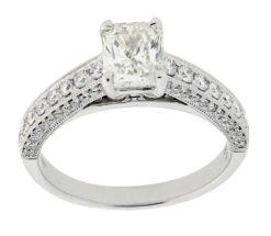 Complete Rings White Gold With .90 CTW Emerald Diamond Center Stone Classic Engagement Ring