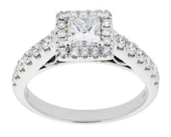 Complete Rings White Gold With .45 CTW Princess Diamond Diamond Center Stone Halo Engagement Ring
