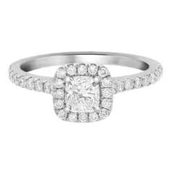 Complete Rings White Gold With 0.5 CTW Cushion Diamond Diamond Center Stone Halo Engagement Ring