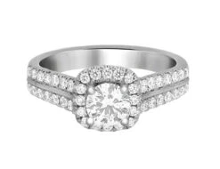 Complete Rings White Gold With 0.5 CTW Round Diamond Diamond Center Stone Halo Engagement Ring
