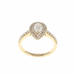 Pear Double Halo Complete Engagement Ring 14K Yellow Gold (0.64CTW)