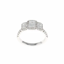 Three Stone Emerald Cut Halo Complete Engagement Ring (1.30CTW)