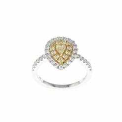 Pear Double Halo Complete Yellow And White Diamond Engagement Ring Set In 14K Yellow Gold (0.85CTW)