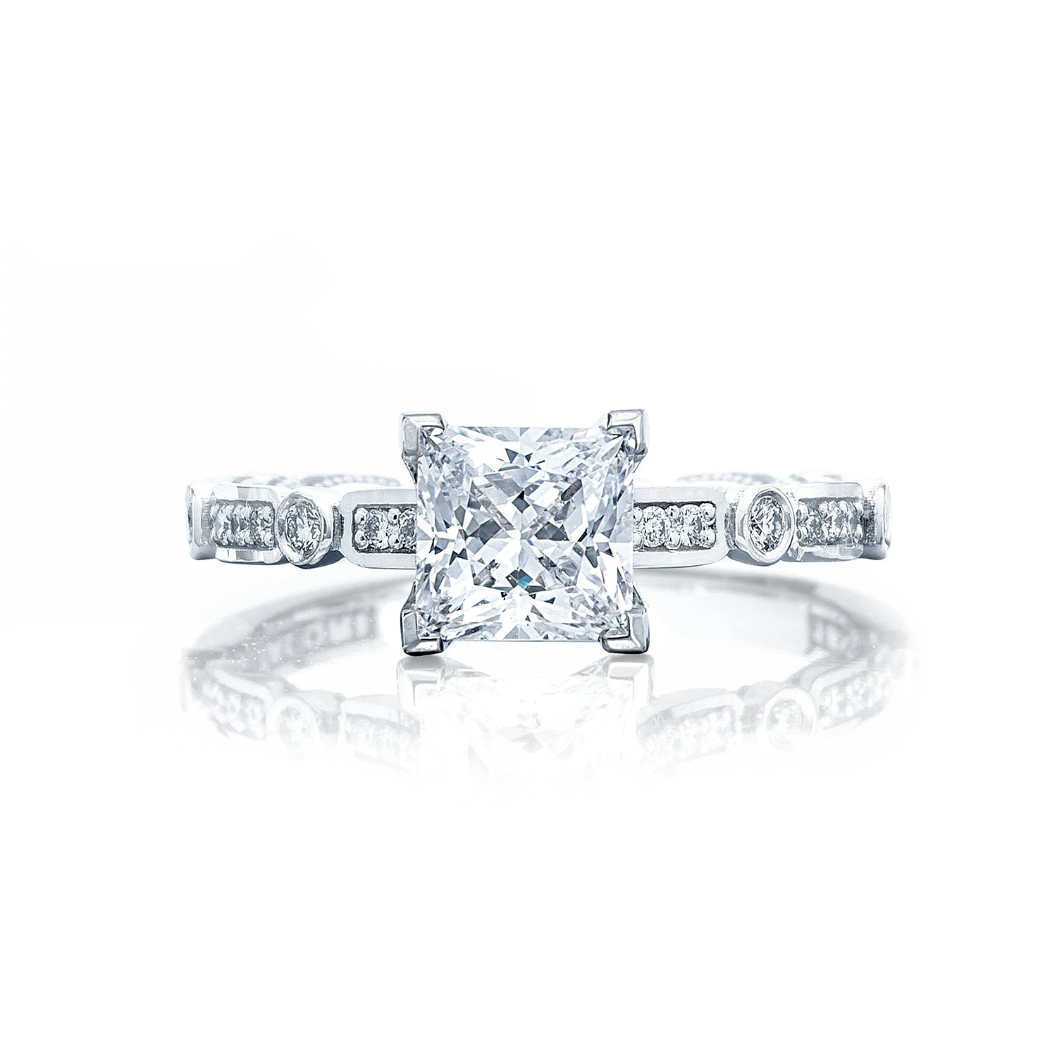 Tacori 18k White Gold Sculpted Crescent Princess Diamond Engagement Ring Setting (0.15 CTW) 3 Tacori 18k White Gold Sculpted Crescent Princess Diamond Engagement Ring Setting (0.15 CTW)