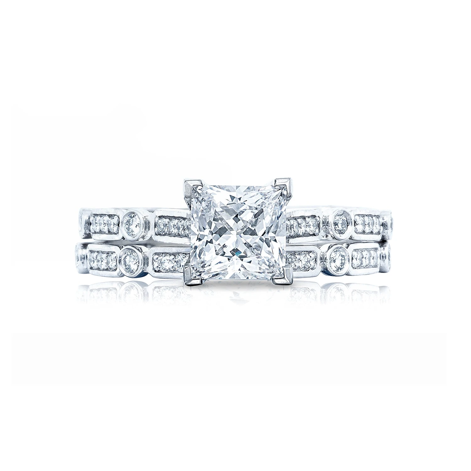 Tacori 18k White Gold Sculpted Crescent Princess Diamond Engagement Ring Setting (0.15 CTW) 5 Tacori 18k White Gold Sculpted Crescent Princess Diamond Engagement Ring Setting (0.15 CTW) - Image 3