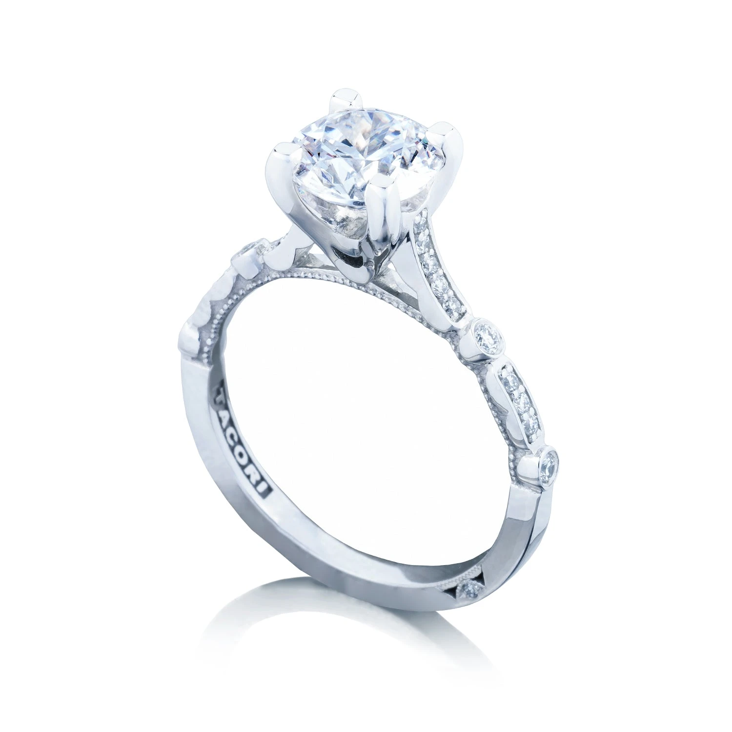 Tacori 18k White Gold Sculpted Crescent Round Diamond Engagement Ring Setting (0.15 CTW) 6 Tacori 18k White Gold Sculpted Crescent Round Diamond Engagement Ring Setting (0.15 CTW) - Image 4