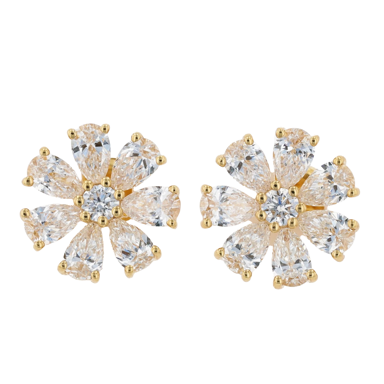 Round & Pear Shaped Diamond Flower Stud Earrings 1.49CTW 4 Round & Pear Shaped Diamond Flower Stud Earrings 1.49CTW - Image 2