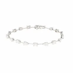 Emerald, Pear & Oval Cut Diamond Tennis Bracelet 4.32CTW 18K White Gold