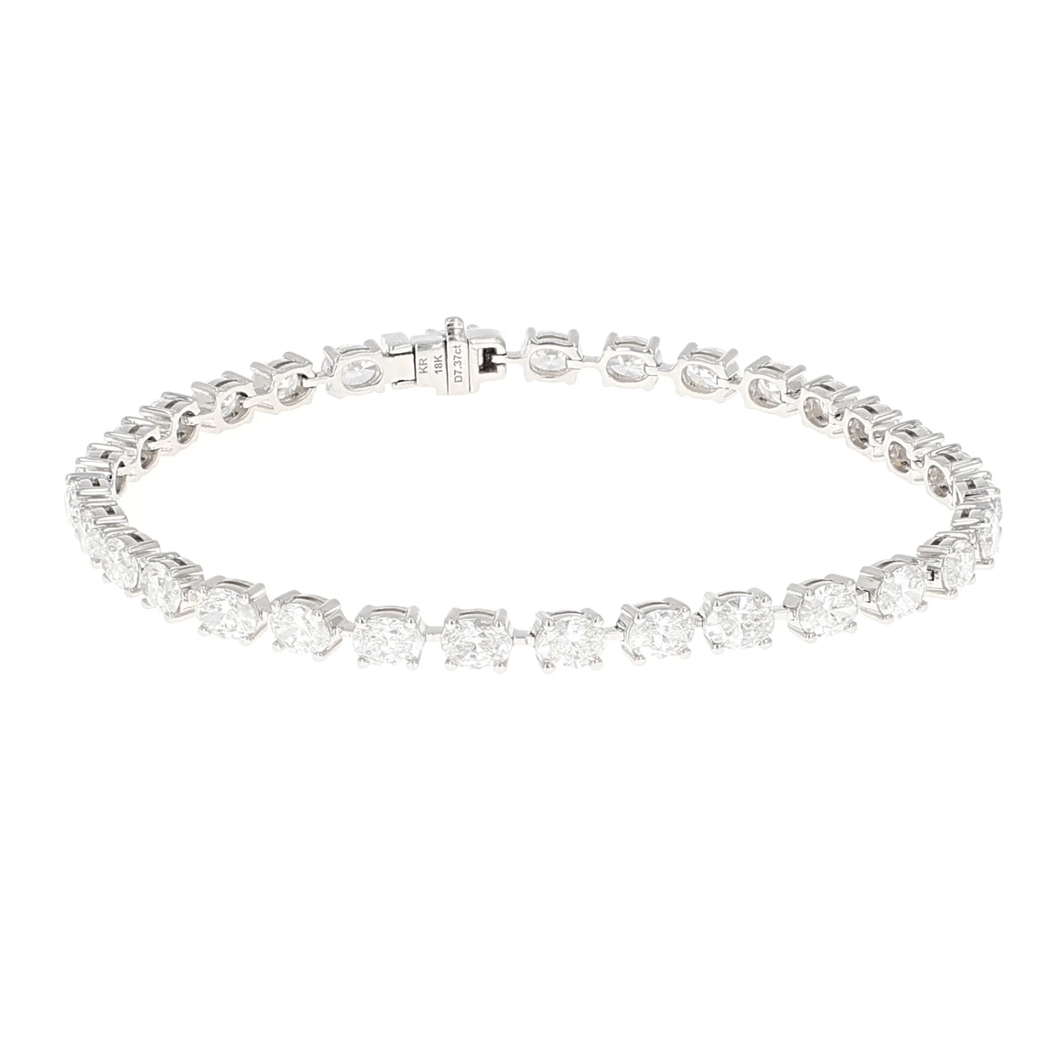Oval Cut Diamond Tennis Bracelet 7.37CTW 18K White Gold 3 Oval Cut Diamond Tennis Bracelet 7.37CTW 18K White Gold