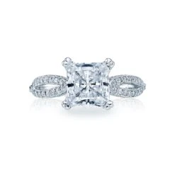 Tacori 18k White Gold Ribbon Princess Diamond Engagement Ring Setting (0.27 CTW)