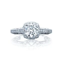 Tacori 18k White Gold Reverse Crescent Round Diamond Engagement Ring Setting (0.45 CTW)