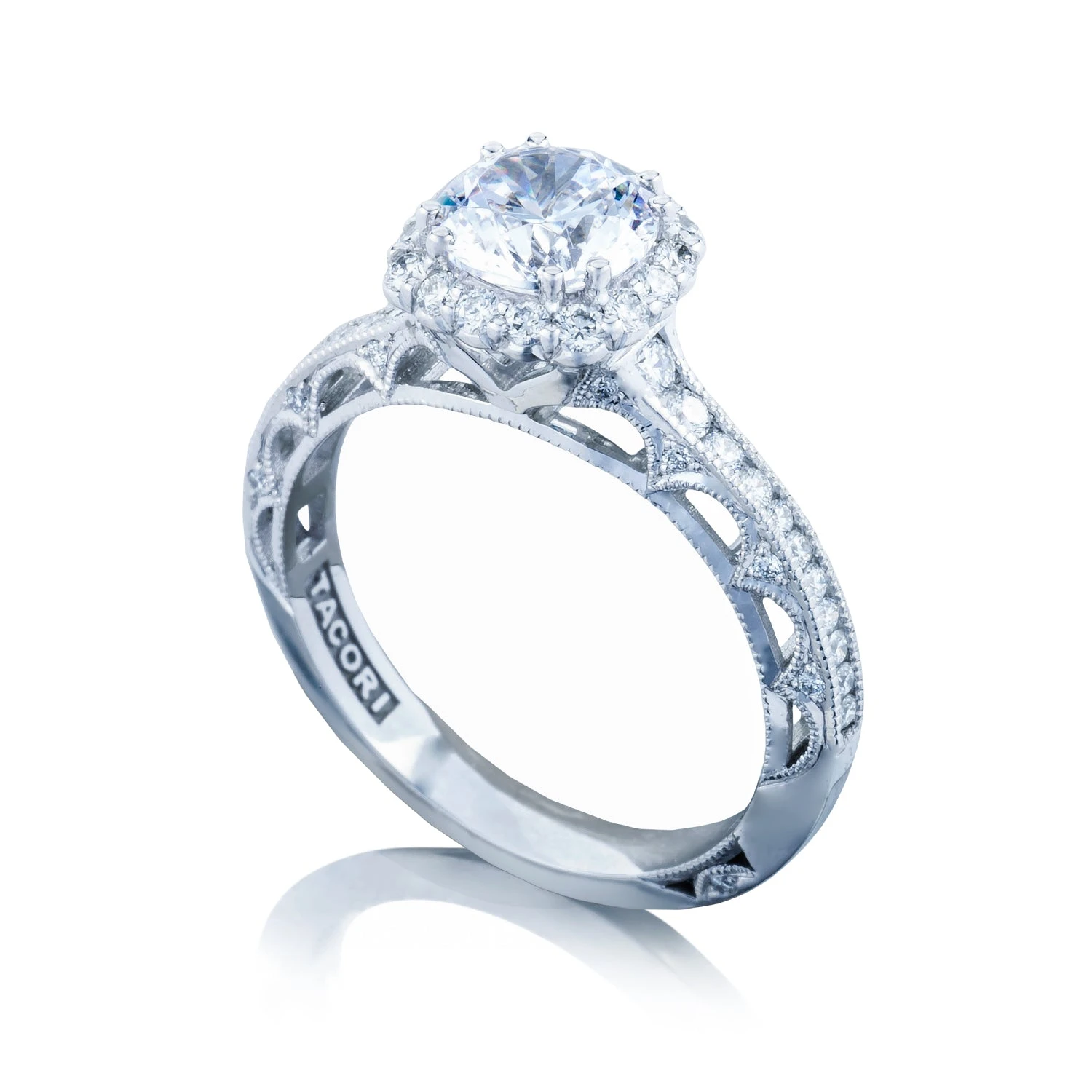 Tacori 18k White Gold Reverse Crescent Round Diamond Engagement Ring Setting (0.45 CTW) 6 Tacori 18k White Gold Reverse Crescent Round Diamond Engagement Ring Setting (0.45 CTW) - Image 4