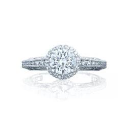 Tacori 18k White Gold Reverse Crescent Round Diamond Engagement Ring Setting (0.37 CTW)