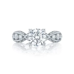 Tacori 18k White Gold Classic Crescent Round Diamond Engagement Ring Setting (0.77 CTW)