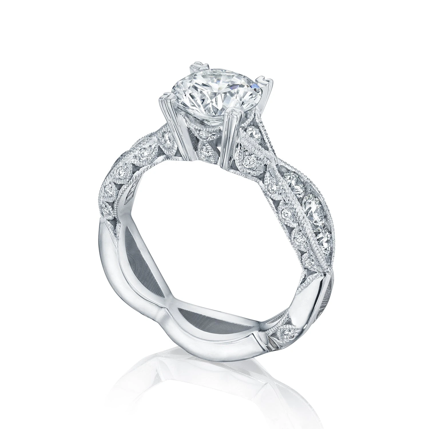 Tacori 18k White Gold Classic Crescent Round Diamond Engagement Ring Setting (0.77 CTW) 10 Tacori 18k White Gold Classic Crescent Round Diamond Engagement Ring Setting (0.77 CTW) - Image 8