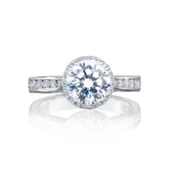 Tacori 1k White Gold Dantela Round Diamond Engagement Ring Setting (0.53 CTW)