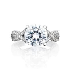 Tacori 18k White Gold Ribbon Round Diamond Engagement Ring Setting (0.62 CTW)