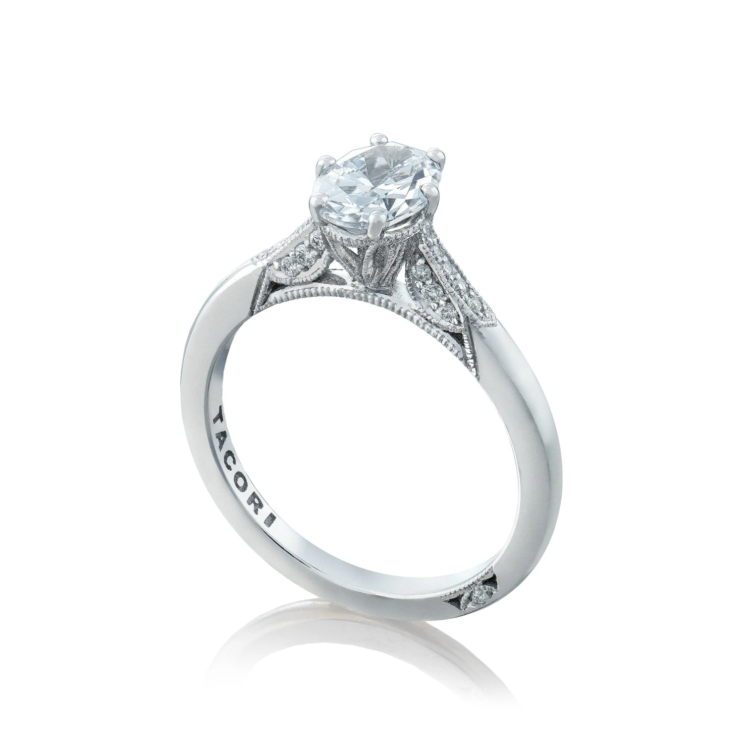 Tacori 18k White Gold Simply Tacori Oval Diamond Engagement Ring Setting (0.11 CTW) 6 Tacori 18k White Gold Simply Tacori Oval Diamond Engagement Ring Setting (0.11 CTW) - Image 4