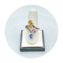 Estate 18K Yellow Gold Diamond & Multi Sapphire ByPass Ring (0.58CTW)