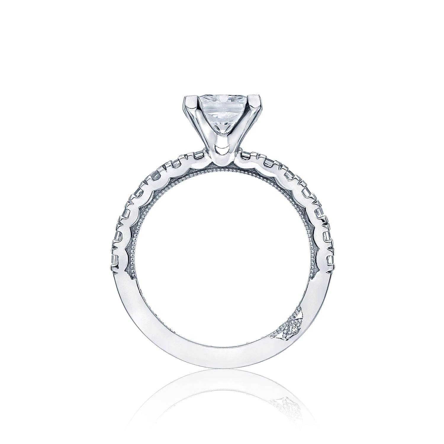 Tacori 18k White Gold Clean Crescent Princess Diamond Engagement Ring Setting (0.89 CTW) 4 Tacori 18k White Gold Clean Crescent Princess Diamond Engagement Ring Setting (0.89 CTW) - Image 2