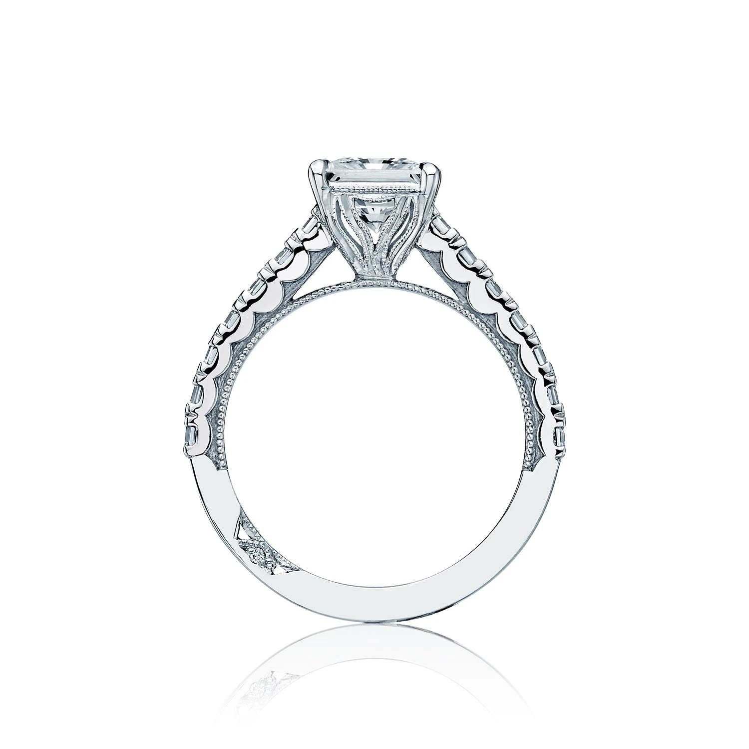 Tacori 18k White Gold Clean Crescent Princess Diamond Engagement Ring Setting (0.95 CTW) 4 Tacori 18k White Gold Clean Crescent Princess Diamond Engagement Ring Setting (0.95 CTW) - Image 2