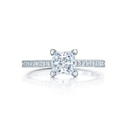 Tacori Platinum Petite Crescent Princess Diamond Engagement Ring Setting (0.28CTW)