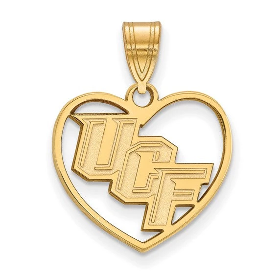 Sterling Silver Gold-plated LogoArt University Of Central Florida U-C-F Heart Pendant 3 Sterling Silver Gold-plated LogoArt University Of Central Florida U-C-F Heart Pendant