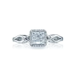 Tacori 18k White Gold Sculpted Crescent Princess Diamond Engagement Ring Setting (0.05 CTW)
