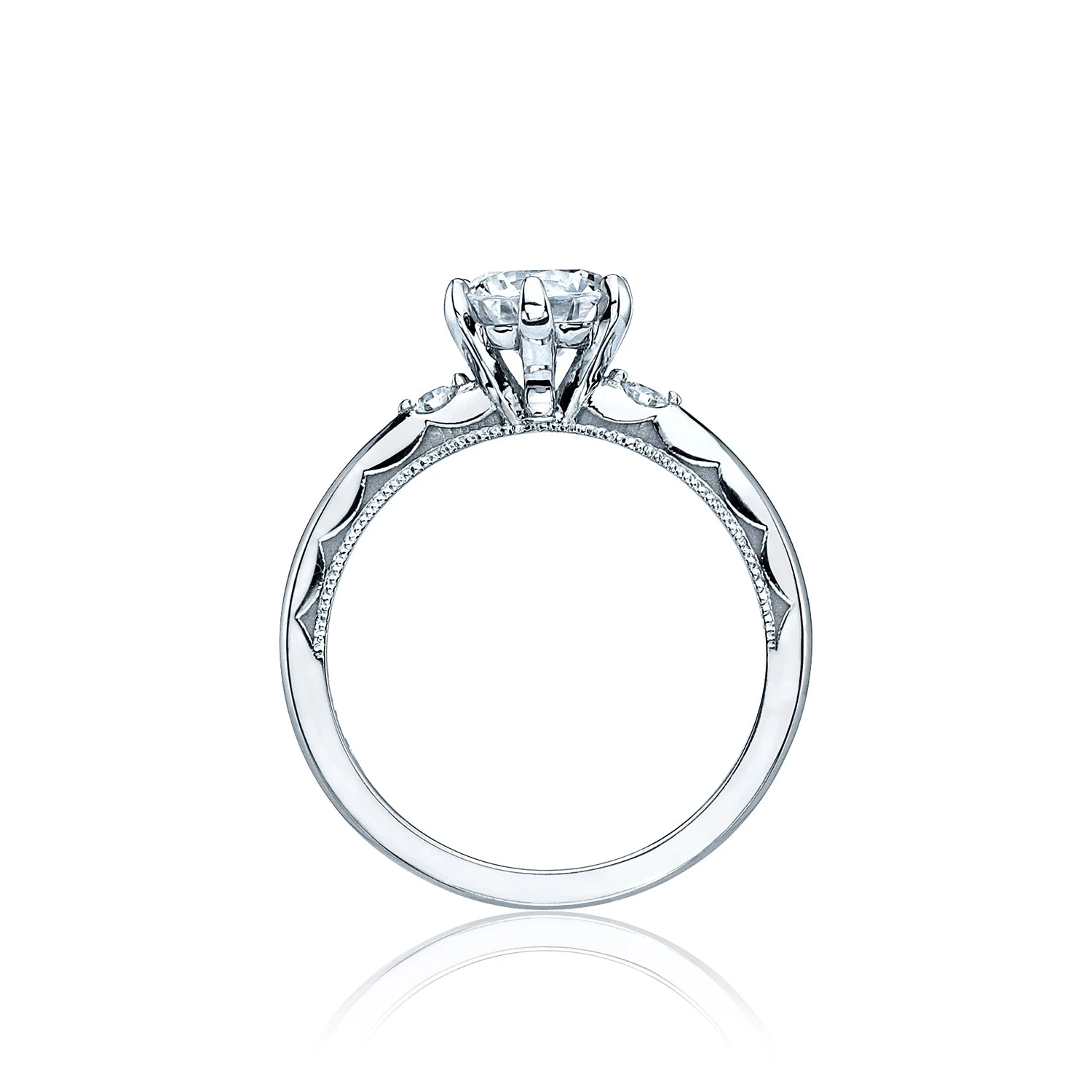 Tacori 18k White Gold Sculpted Crescent Round Diamond Engagement Ring Setting (0.07 CTW) 4 Tacori 18k White Gold Sculpted Crescent Round Diamond Engagement Ring Setting (0.07 CTW) - Image 2