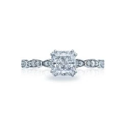 Tacori 18k White Gold Sculpted Crescent Princess Diamond Engagement Ring Setting (0.16 CTW)