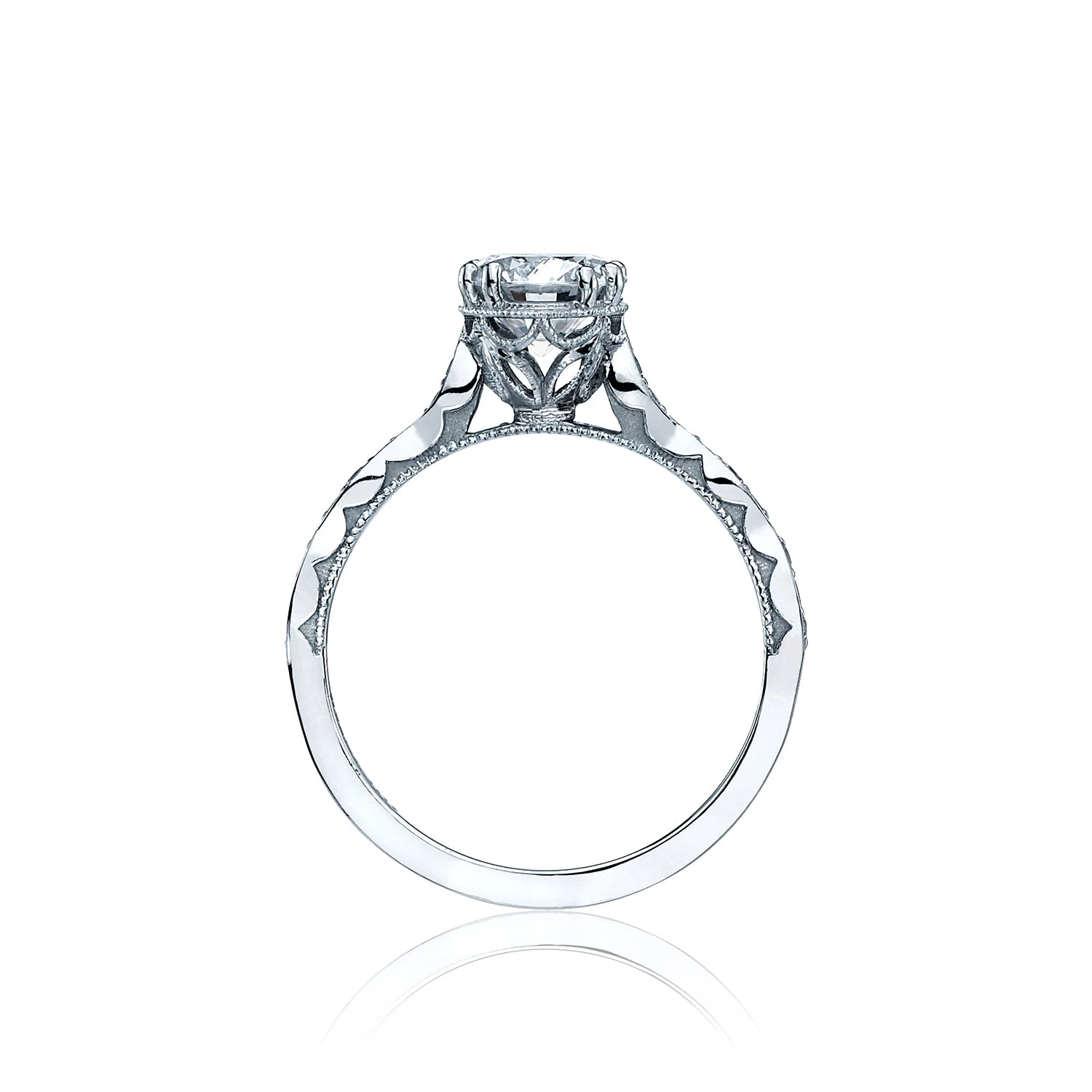 Tacori 18k White Gold Sculpted Crescent Round Diamond Engagement Ring Setting (0.16 CTW) 4 Tacori 18k White Gold Sculpted Crescent Round Diamond Engagement Ring Setting (0.16 CTW) - Image 2