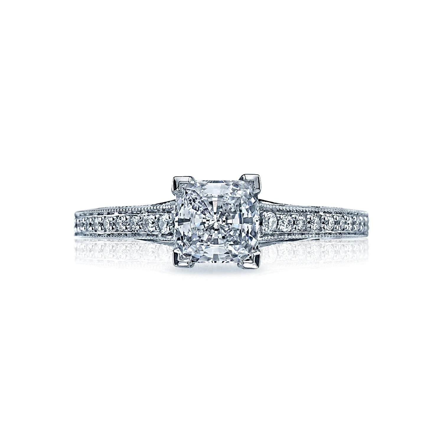 Tacori 18k White Gold Sculpted Crescent Princess Diamond Engagement Ring Setting (0.1 CTW) 3 Tacori 18k White Gold Sculpted Crescent Princess Diamond Engagement Ring Setting (0.1 CTW)