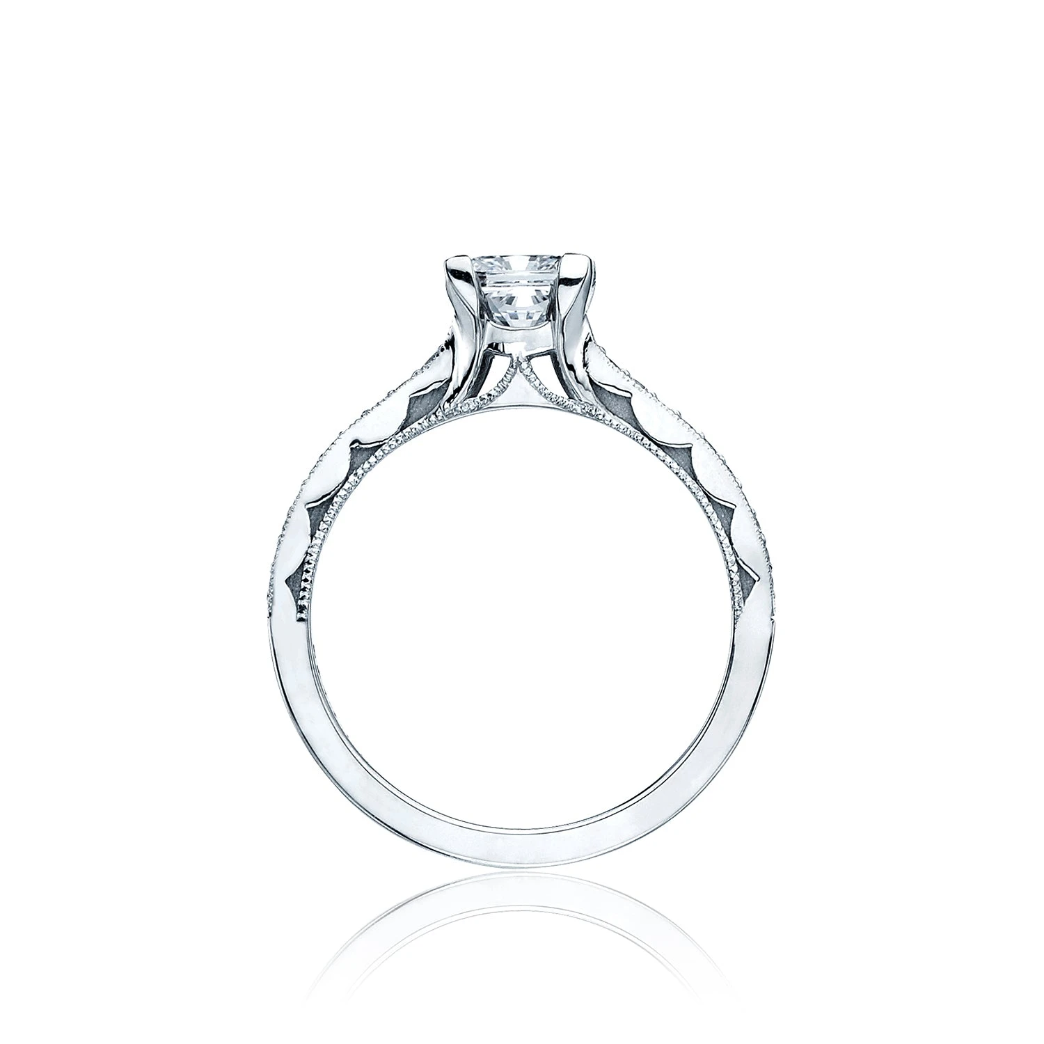Tacori 18k White Gold Sculpted Crescent Princess Diamond Engagement Ring Setting (0.1 CTW) 4 Tacori 18k White Gold Sculpted Crescent Princess Diamond Engagement Ring Setting (0.1 CTW) - Image 2
