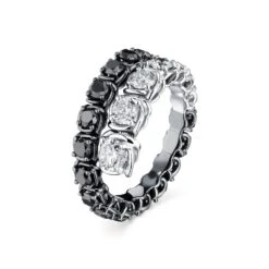 A Link Abbracci 2.45 Ctw Black & White Bypass Diamond Wrap Ring 18K White Gold