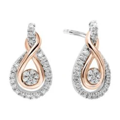 Two Tone Sterling Silver Rhythm Of Love Diamond Love Knot Earrings