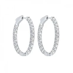 14K White Gold Prong Inside Outside Oval Shaped Diamond Hoop Earrings 3CTW